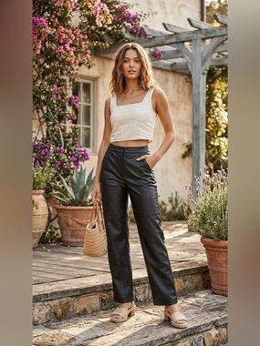 OAK + FORT Black Straight-Leg Faux Leather Pants